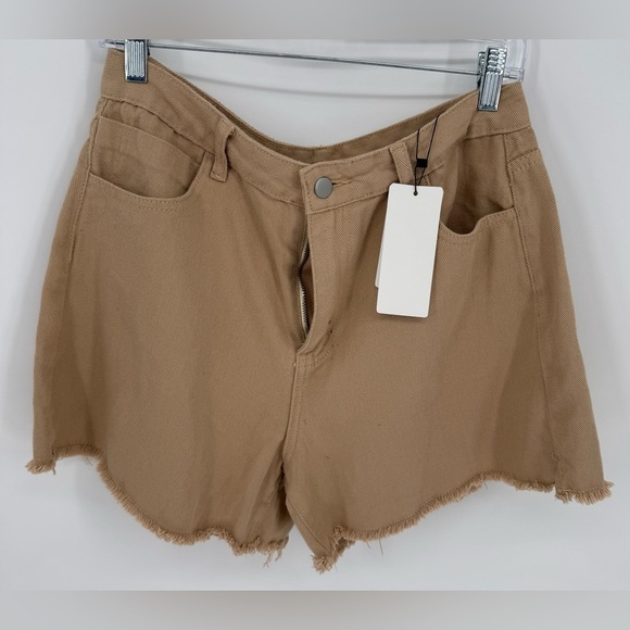 Dazy Tan Denim Fringe Bottom Shorts - Picture 1 of 9